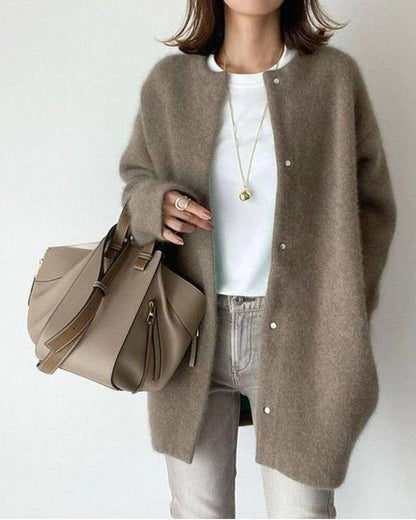 Mairead | Oversized Fluffy Knit Cardigan with Snap Buttons