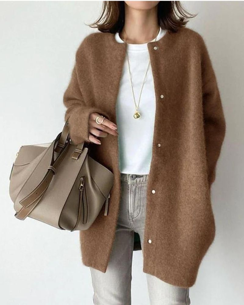 Mairead | Oversized Fluffy Knit Cardigan with Snap Buttons