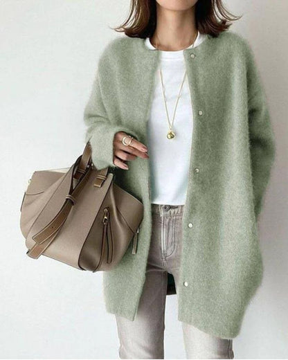 Mairead | Oversized Fluffy Knit Cardigan with Snap Buttons