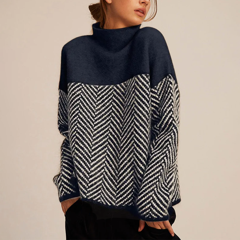 Elva | Oversized Herringbone Roll Neck Jumper