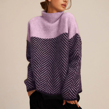 Elva | Oversized Herringbone Roll Neck Jumper