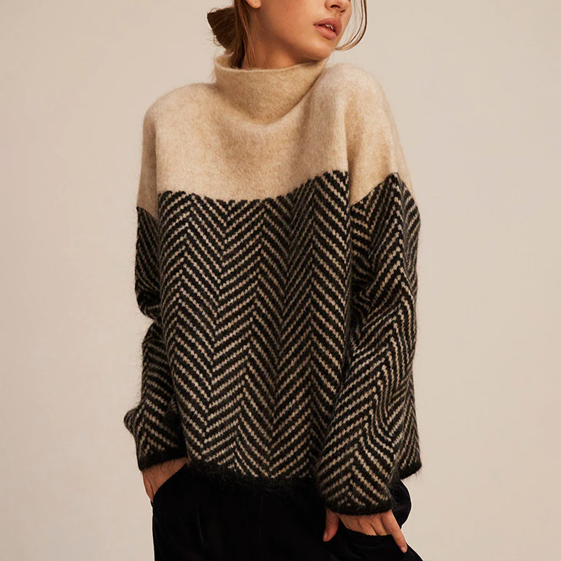 Elva | Oversized Herringbone Roll Neck Jumper