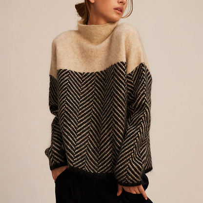 Elva | Oversized Herringbone Roll Neck Jumper