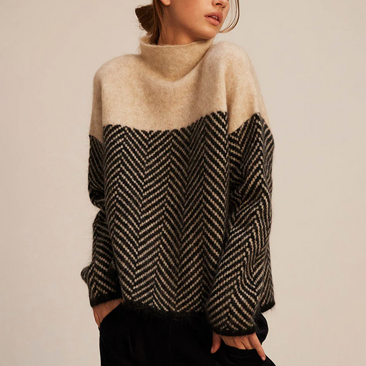 Elva | Oversized Herringbone Roll Neck Jumper