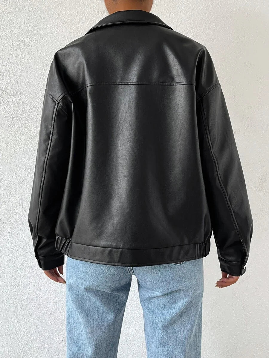 Leather Jacket for Women | Oversized Drop-Shoulder Collar