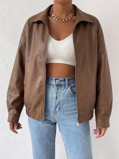Leather Jacket for Women | Oversized Drop-Shoulder Collar