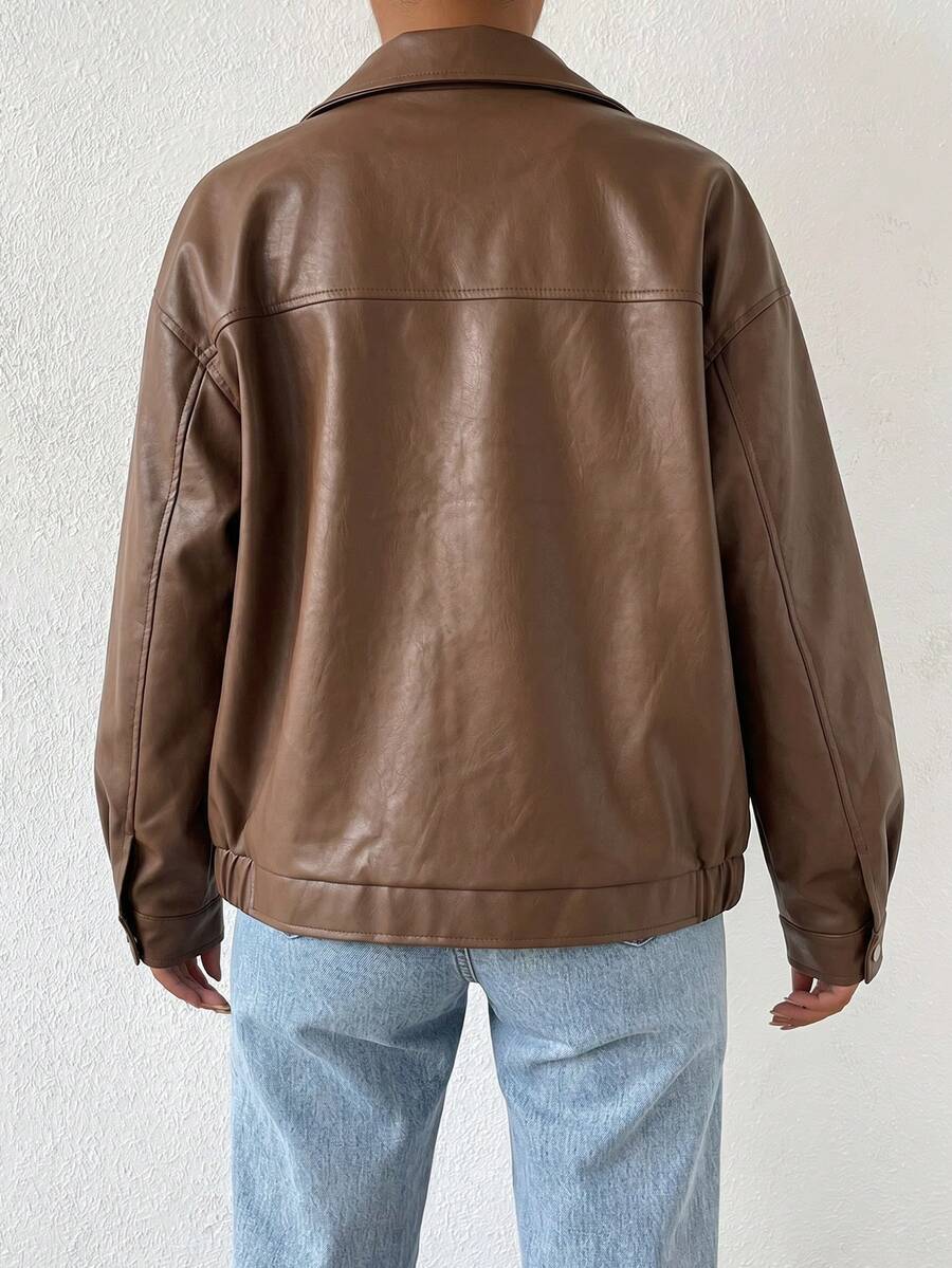 Leather Jacket for Women | Oversized Drop-Shoulder Collar