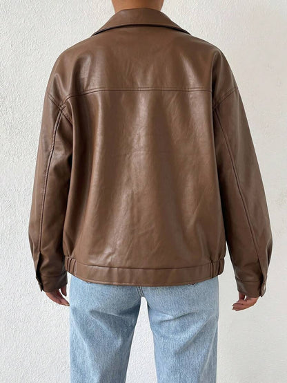 Leather Jacket for Women | Oversized Drop-Shoulder Collar