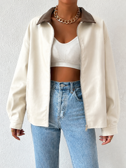 Leather Jacket for Women | Oversized Drop-Shoulder Collar