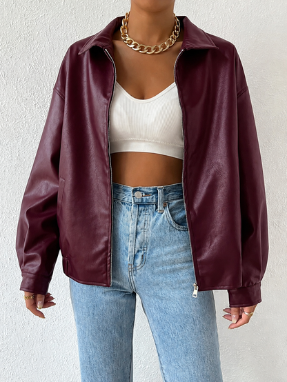 Leather Jacket for Women | Oversized Drop-Shoulder Collar