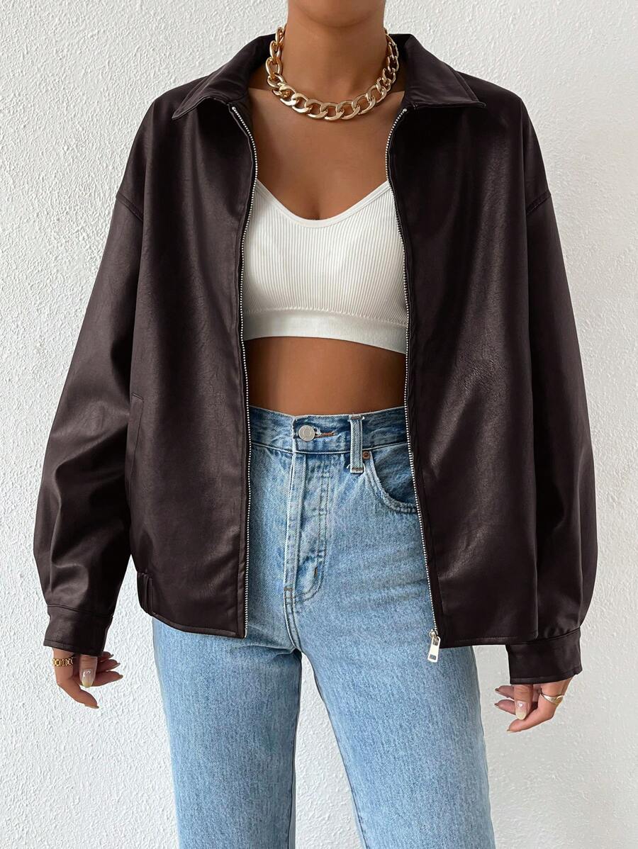 Leather Jacket for Women | Oversized Drop-Shoulder Collar