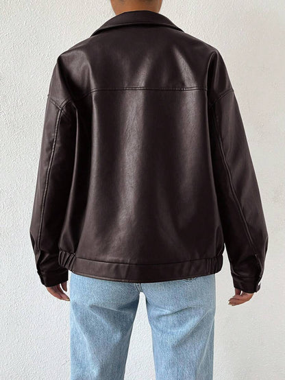 Leather Jacket for Women | Oversized Drop-Shoulder Collar