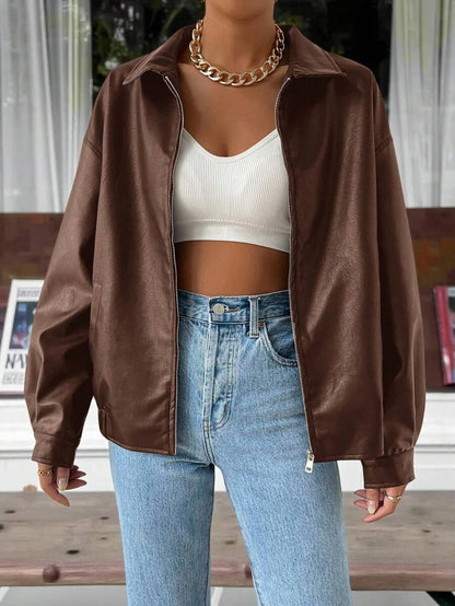 Leather Jacket for Women | Oversized Drop-Shoulder Collar