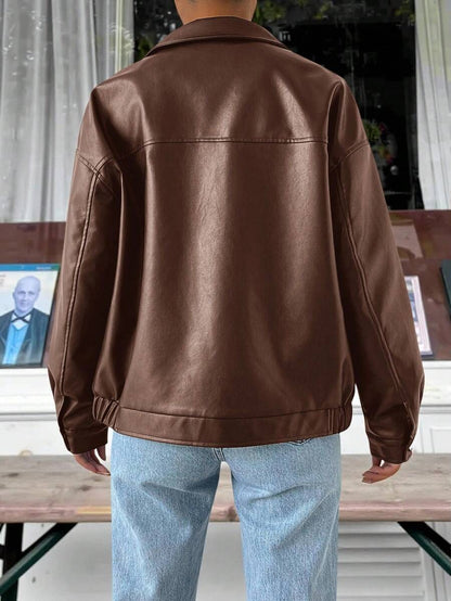 Leather Jacket for Women | Oversized Drop-Shoulder Collar