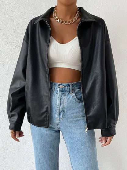 Leather Jacket for Women | Oversized Drop-Shoulder Collar