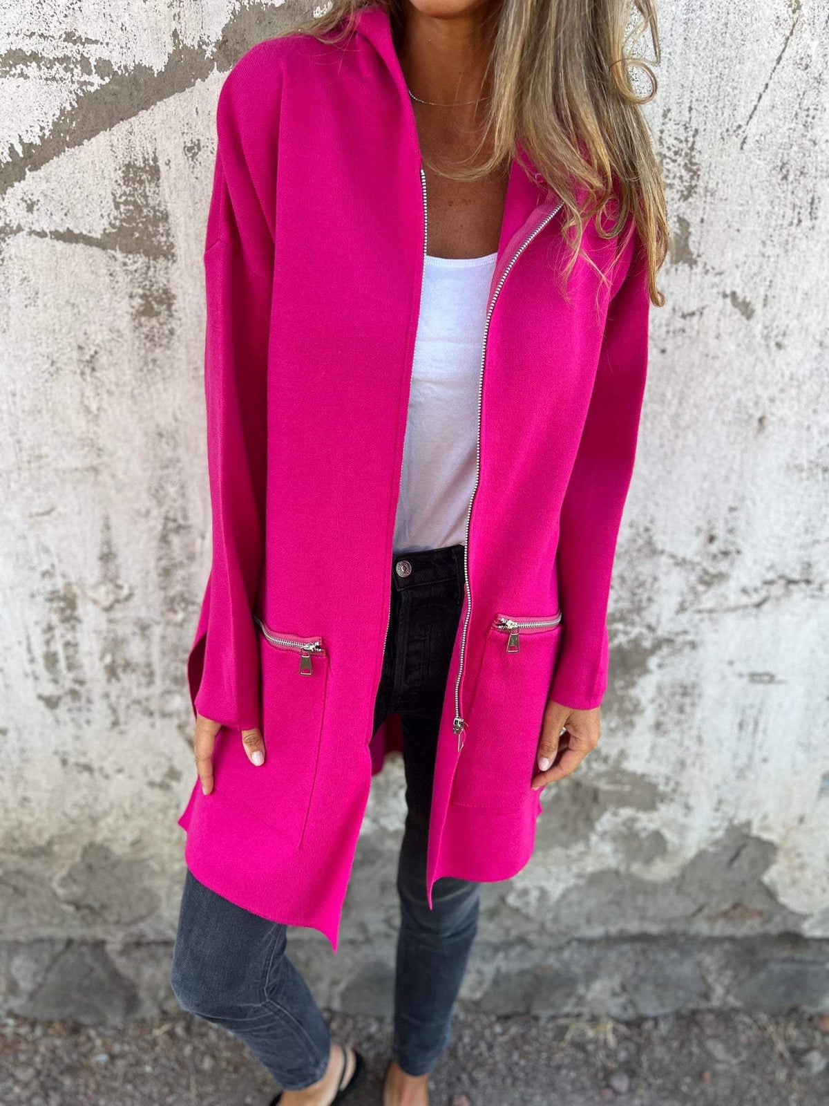 Lorelai | Oversized Long Zip-Up Cardigan with Zip Pockets