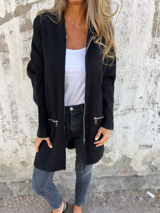 Lorelai | Oversized Long Zip-Up Cardigan with Zip Pockets