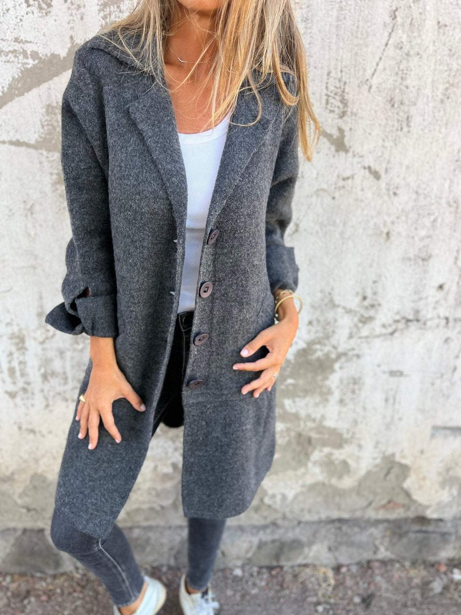Tegan | Oversized Wool Coat with Wide Collar and Cuffed Sleeves