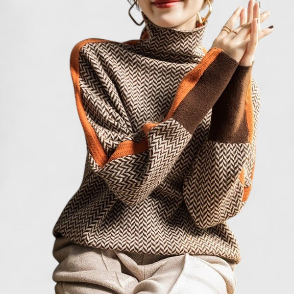 Laura | Cosy Chevron Knit High Neck Winter Jumper
