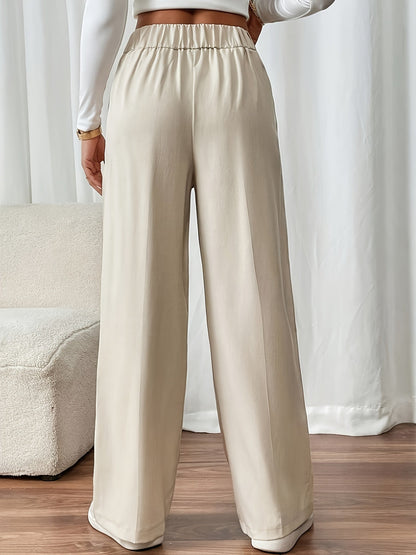 Dee | High Waist Wide Leg Trousers with Button Waistband