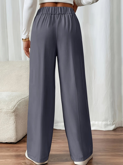 Dee | High Waist Wide Leg Trousers with Button Waistband