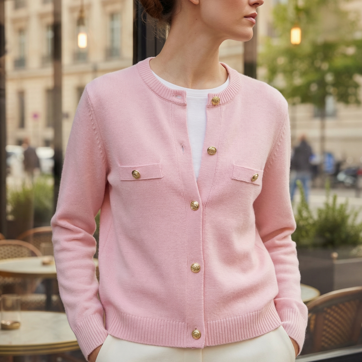 Wynn | Fine Knit Cardigan with Gold Buttons and Chest Pockets