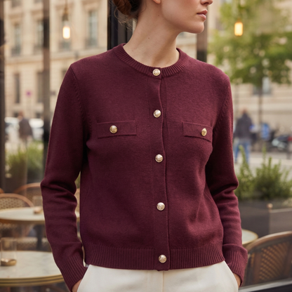 Wynn | Fine Knit Cardigan with Gold Buttons and Chest Pockets