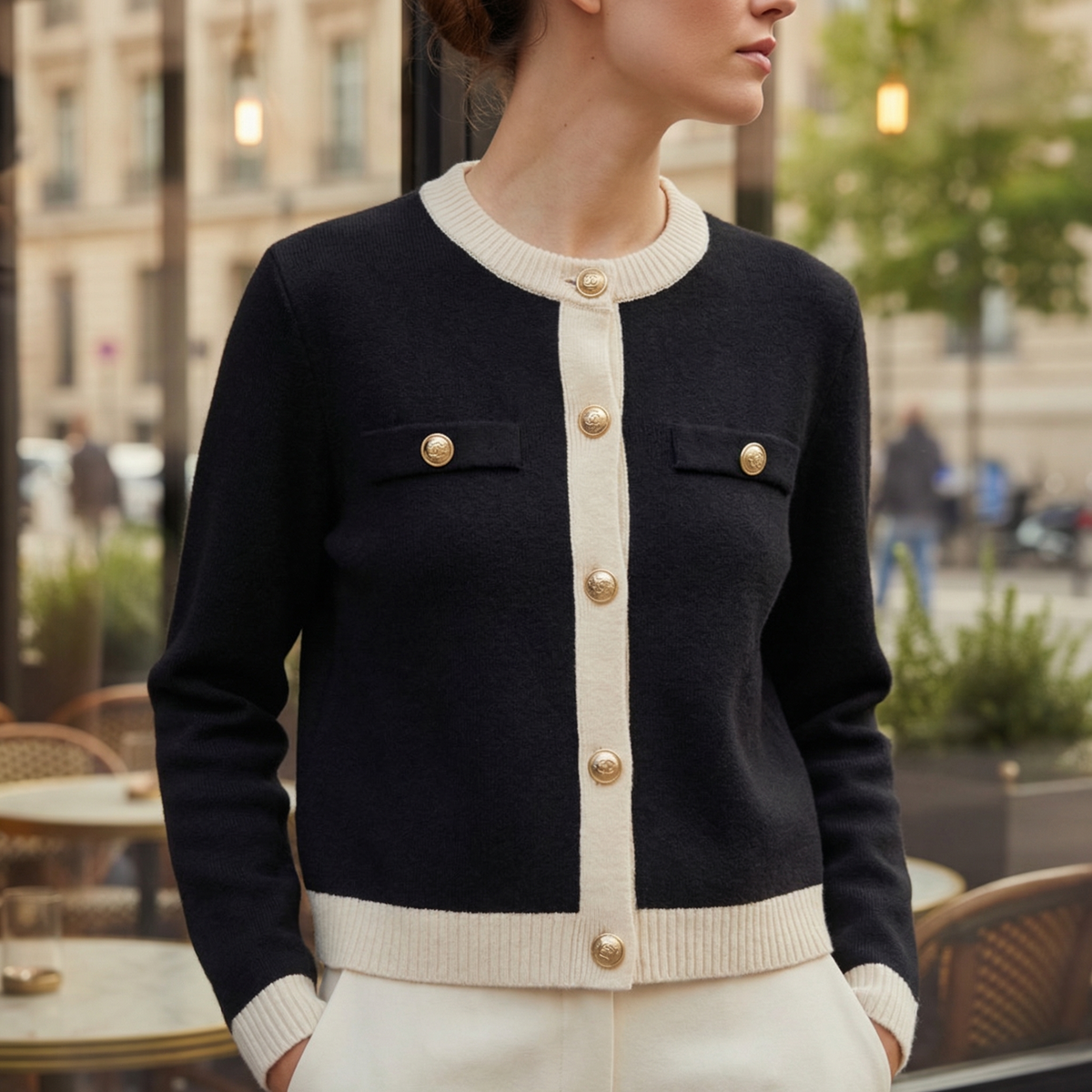 Wynn | Fine Knit Cardigan with Gold Buttons and Chest Pockets