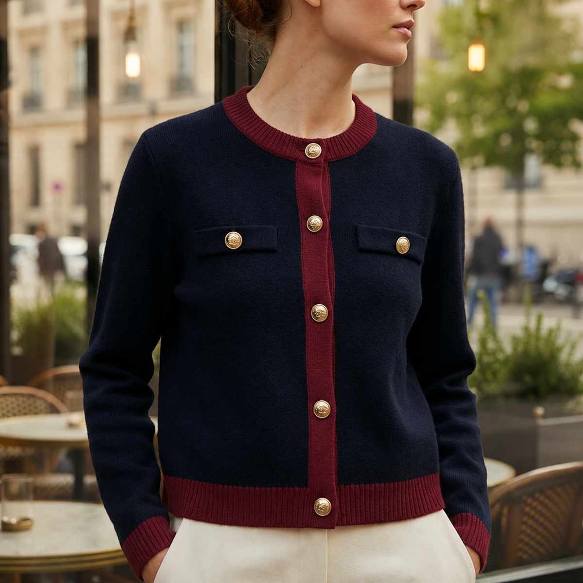 Wynn | Fine Knit Cardigan with Gold Buttons and Chest Pockets