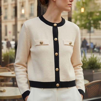 Wynn | Fine Knit Cardigan with Gold Buttons and Chest Pockets
