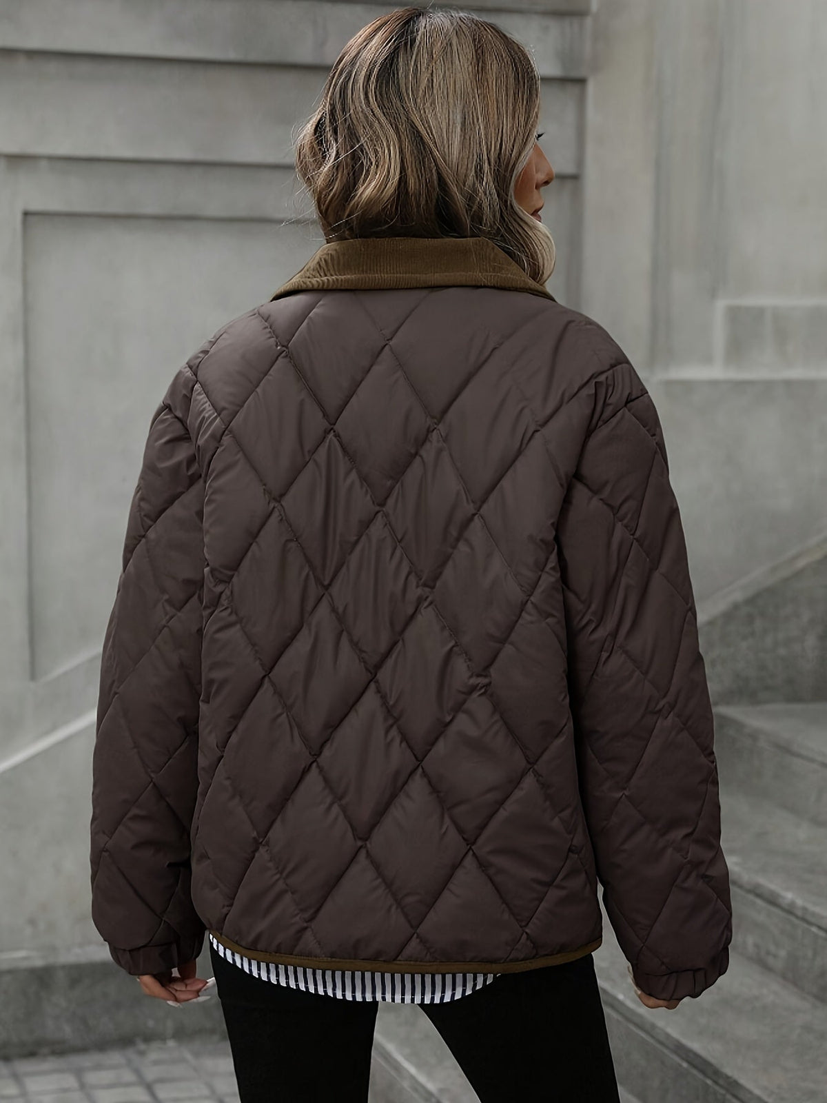 Megan | Quilted Puffer Jacket with Corduroy Collar