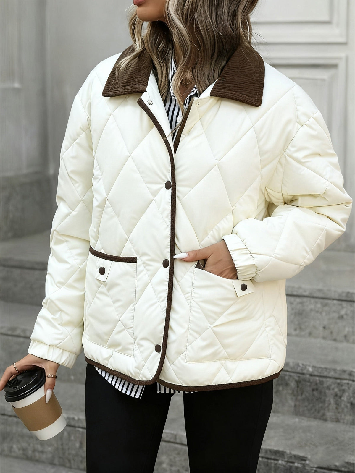 Megan | Quilted Puffer Jacket with Corduroy Collar
