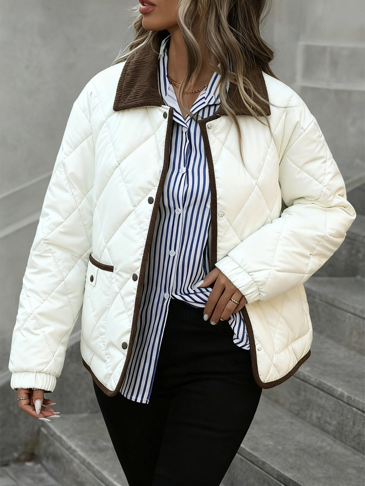 Megan | Quilted Puffer Jacket with Corduroy Collar