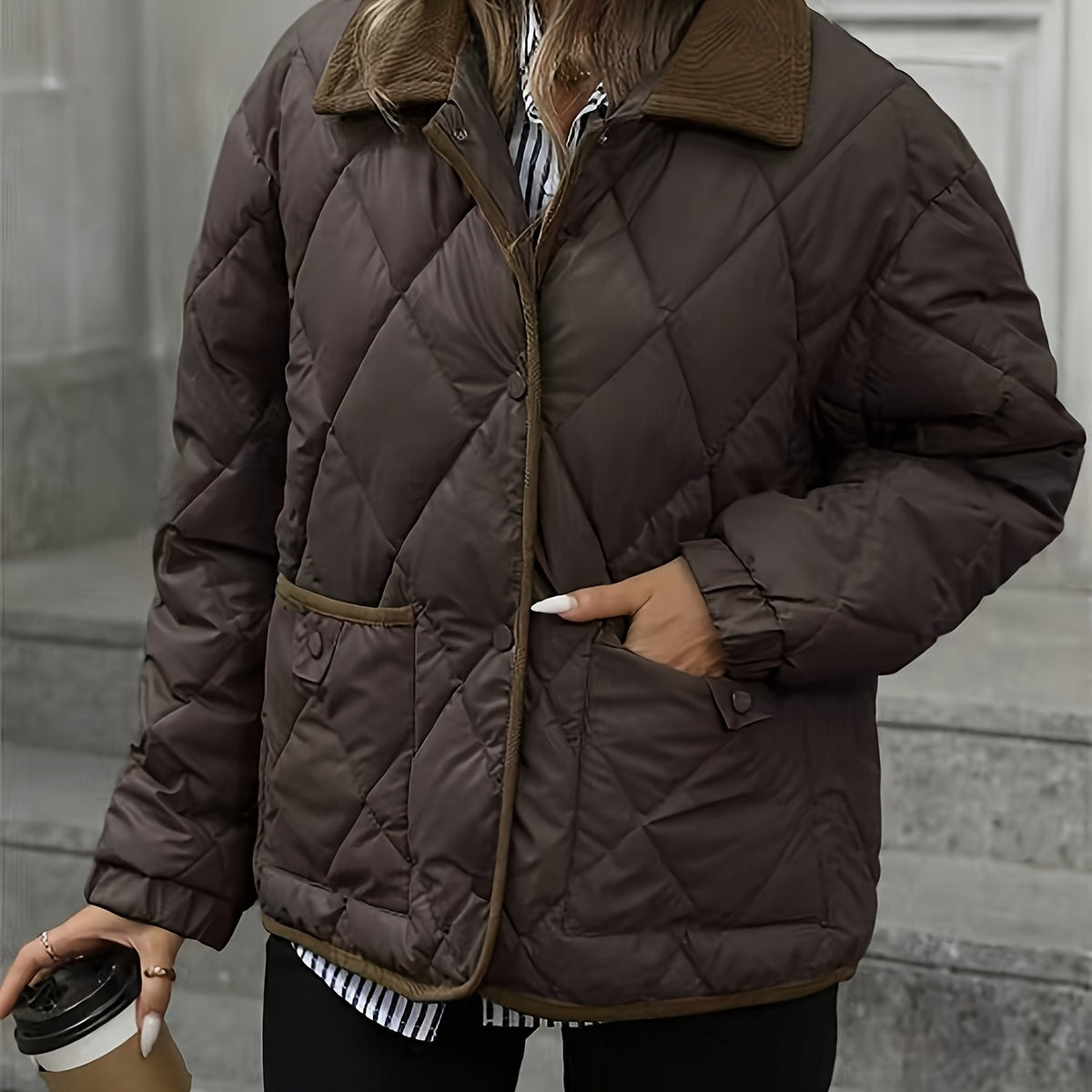 Megan | Quilted Puffer Jacket with Corduroy Collar