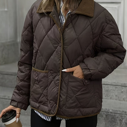 Megan | Quilted Puffer Jacket with Corduroy Collar