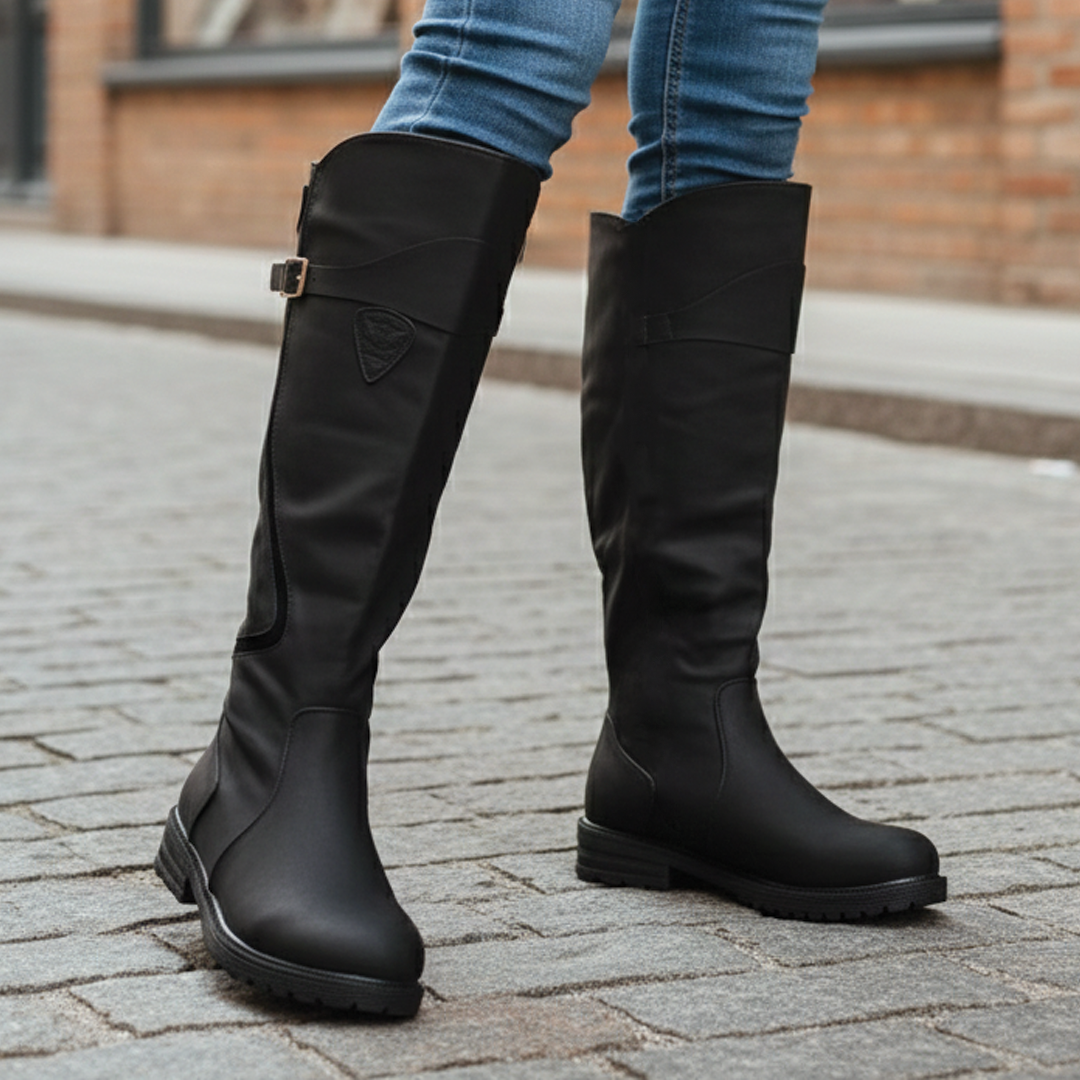 Daisy | Waterproof Leather Buckle Knee High Riding Boots