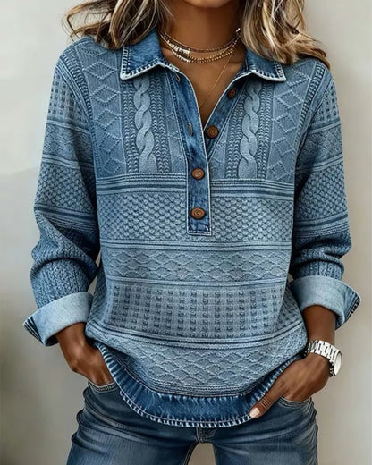 Flossy | Cable Knit Jumper with Denim Collar