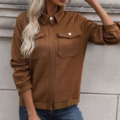 Demi | Relaxed Cropped Jacket with Diamond Texture and Chest Pockets