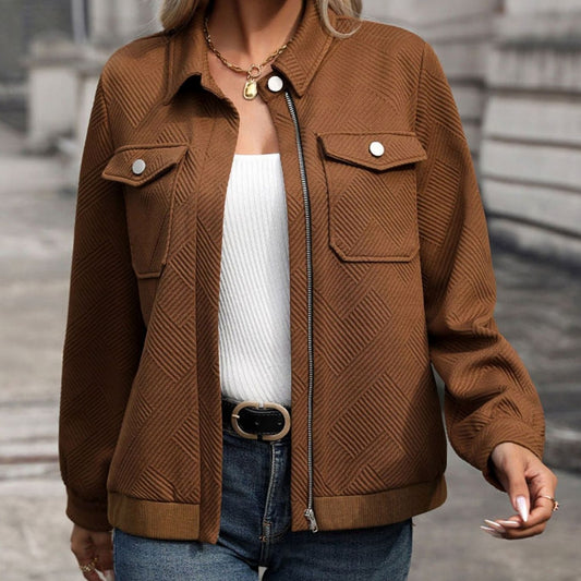 Demi | Relaxed Cropped Jacket with Diamond Texture and Chest Pockets