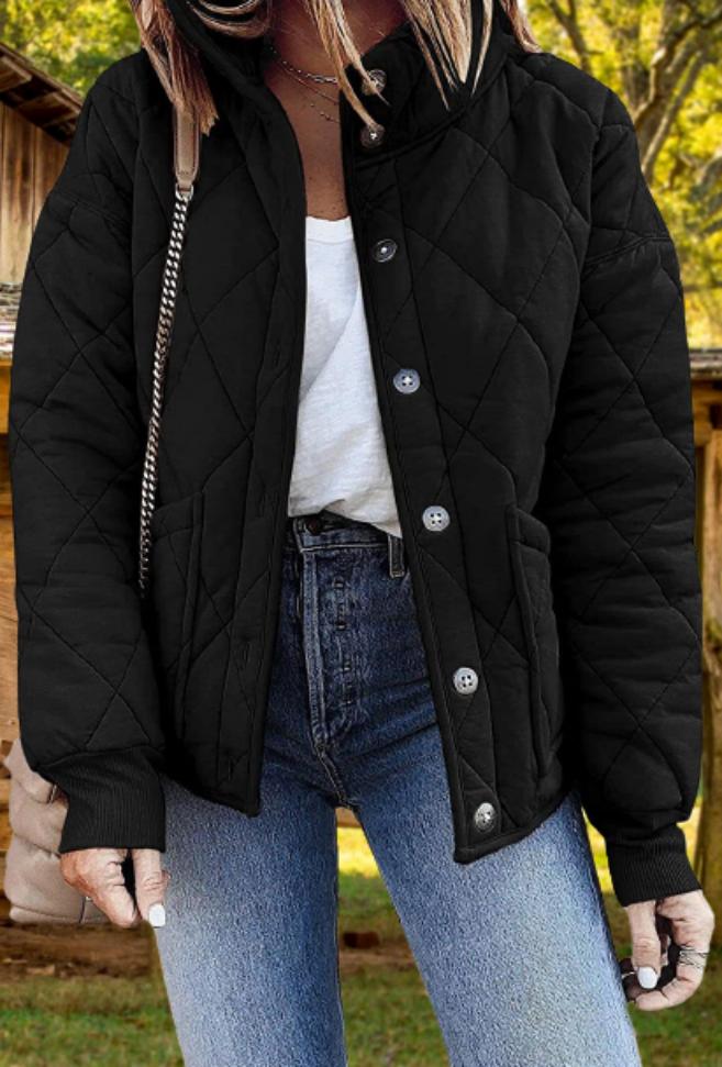Katie | Relaxed Diamond Quilted Puffer Jacket with Stand Collar