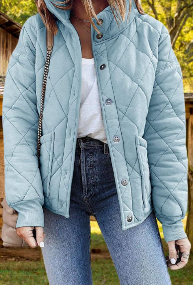 Katie | Relaxed Diamond Quilted Puffer Jacket with Stand Collar