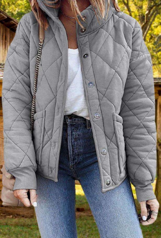 Katie | Relaxed Diamond Quilted Puffer Jacket with Stand Collar