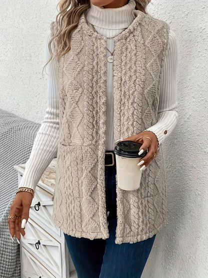 Iona | Relaxed Fleece Gilet with Diamond Texture and Front Pockets