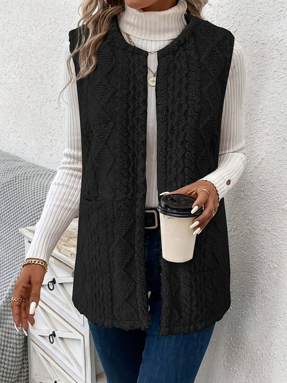 Iona | Relaxed Fleece Gilet with Diamond Texture and Front Pockets