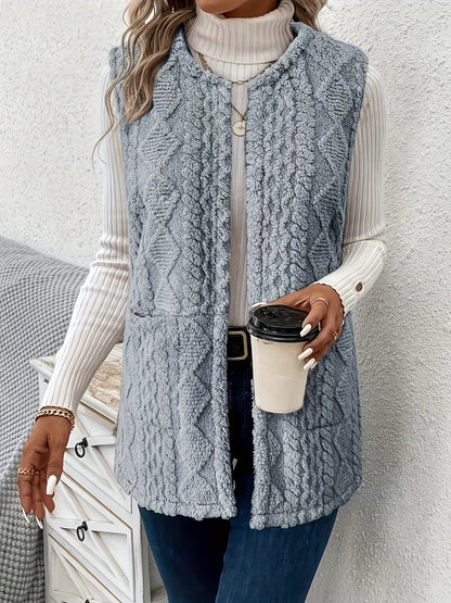 Iona | Relaxed Fleece Gilet with Diamond Texture and Front Pockets