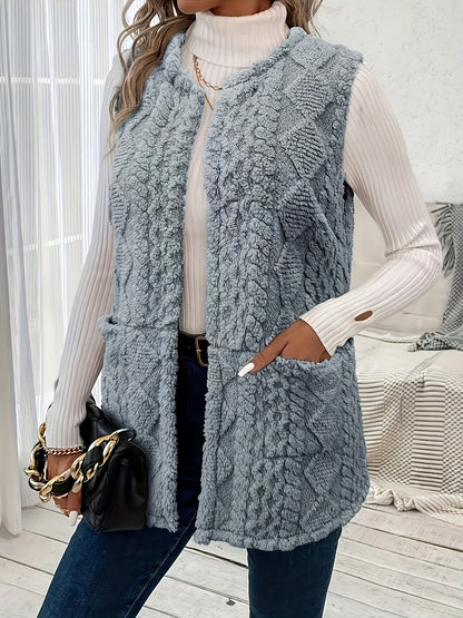 Iona | Relaxed Fleece Gilet with Diamond Texture and Front Pockets