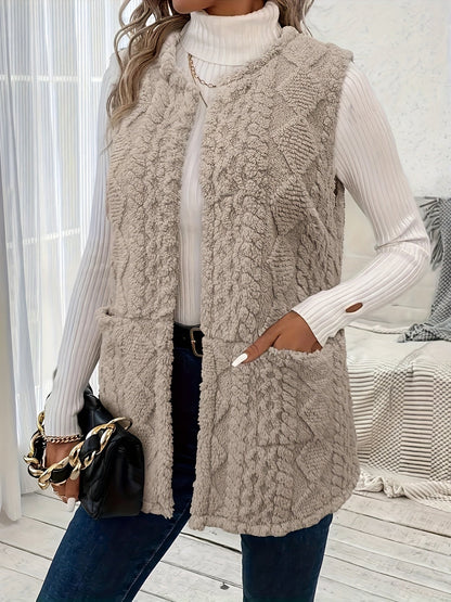 Iona | Relaxed Fleece Gilet with Diamond Texture and Front Pockets