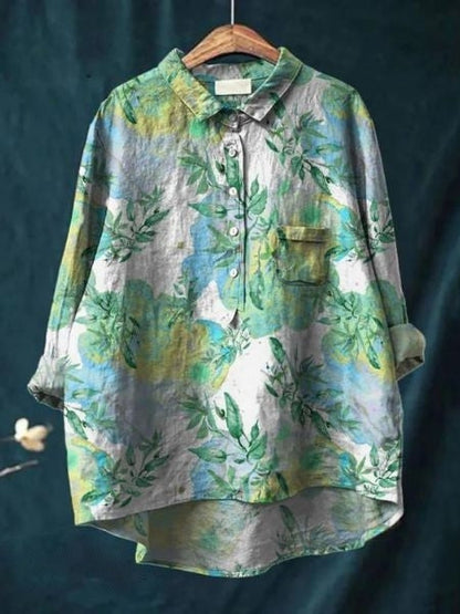Celestine | Floral Print Linen-Style Shirt with Chest Pocket