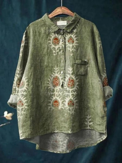 Celestine | Floral Print Linen-Style Shirt with Chest Pocket