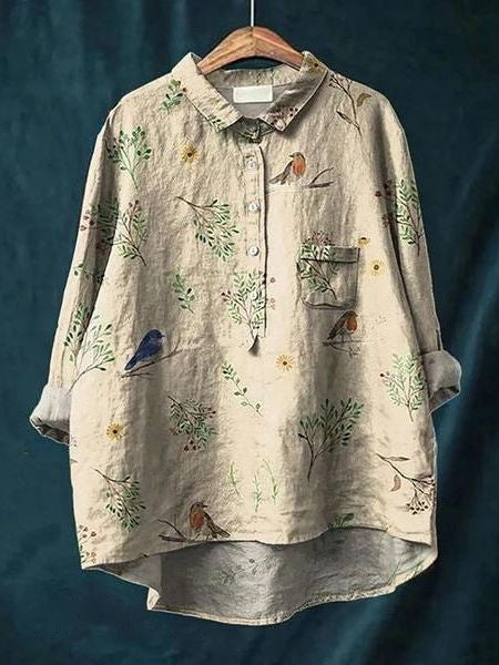 Celestine | Floral Print Linen-Style Shirt with Chest Pocket